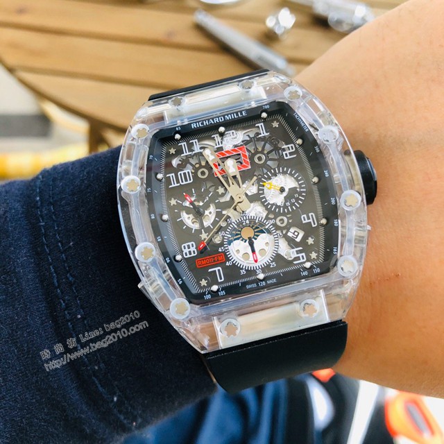 理查德米勒Richard Mille全球限量版本 水晶全透明玻璃鑫多功能複雜機械腕表  gjs2205